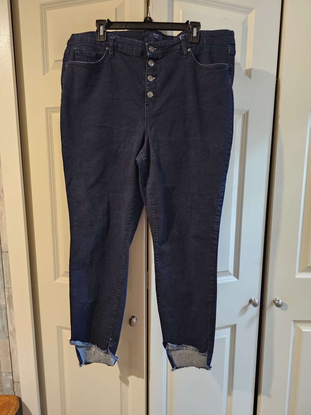 Kaari Blue Dark Indigo High-Rise Button-Fly Cropped Jeans
